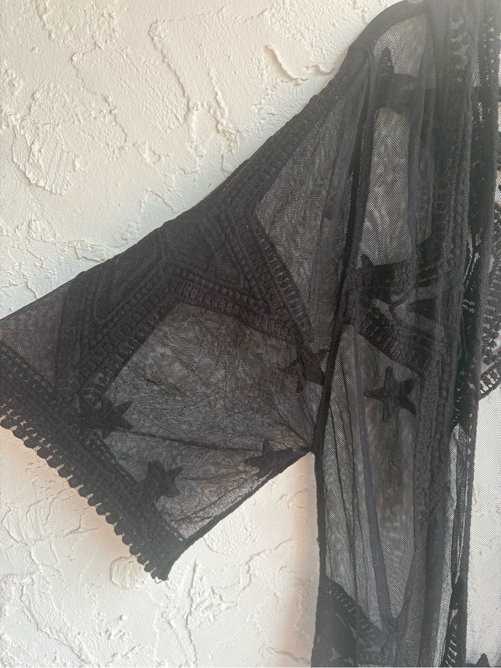 NWT Rebellion Again Black Star Embroidered Mesh Duster Kimono M - Picture 3 of 7